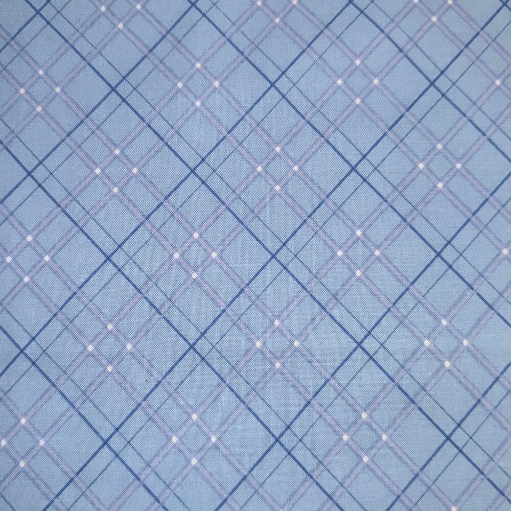 Blue on Blue Bias Plaid Cotton Fabric by Keepsake Calico - 3/4 Yard